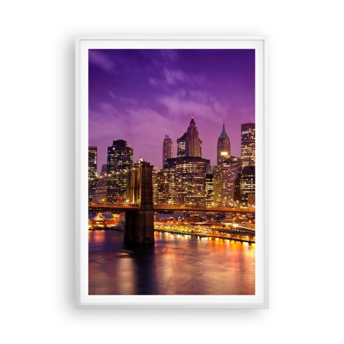 Poster in cornice bianca - Manhattan in viola e oro - 70x100 cm