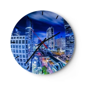 Orologio da parete - Orologio in Vetro - Moderni grattacieli illuminati di notte - 30x30cm - Il ritmo notturno della città - Decorazione murale moderna per soggiorno, cucina e camera da letto ARTTOR
