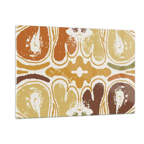 Quadro su vetro - Astrazione simmetrica nei toni caldi della terra - 120x80cm - Astrazione sentimentale - Decorazione murale moderna per soggiorno e camera da letto ARTTOR