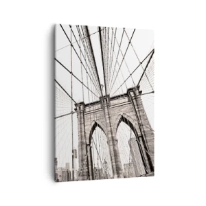 Quadro su tela - Stampe su Tela - Il ponte di Brooklyn in monocromia - 50x70cm - La cattedrale di New York - Decorazione murale moderna per soggiorno e camera da letto ARTTOR