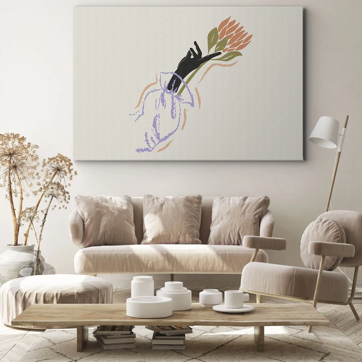 Quadro su tela - Stampe su Tela - Un bouquet di fiori minimalista in uno stile delicato - 70x50cm - Tocco delicato - Decorazione murale moderna per soggiorno e camera da letto ARTTOR