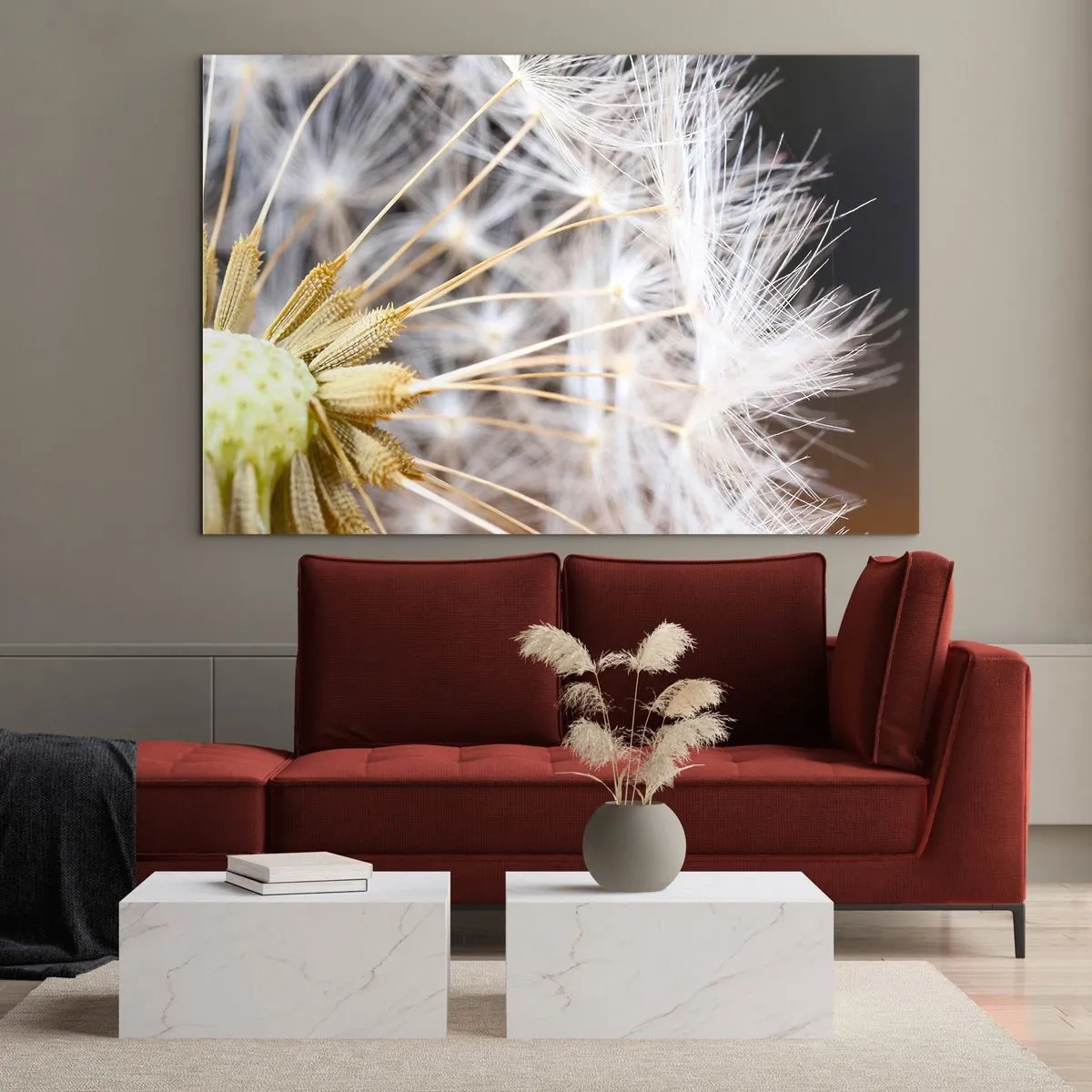 Quadro su vetro - Primo piano di un dente di leone con semi delicati - 120x80cm - Subito prima del decollo - Decorazione murale moderna per soggiorno e camera da letto ARTTOR