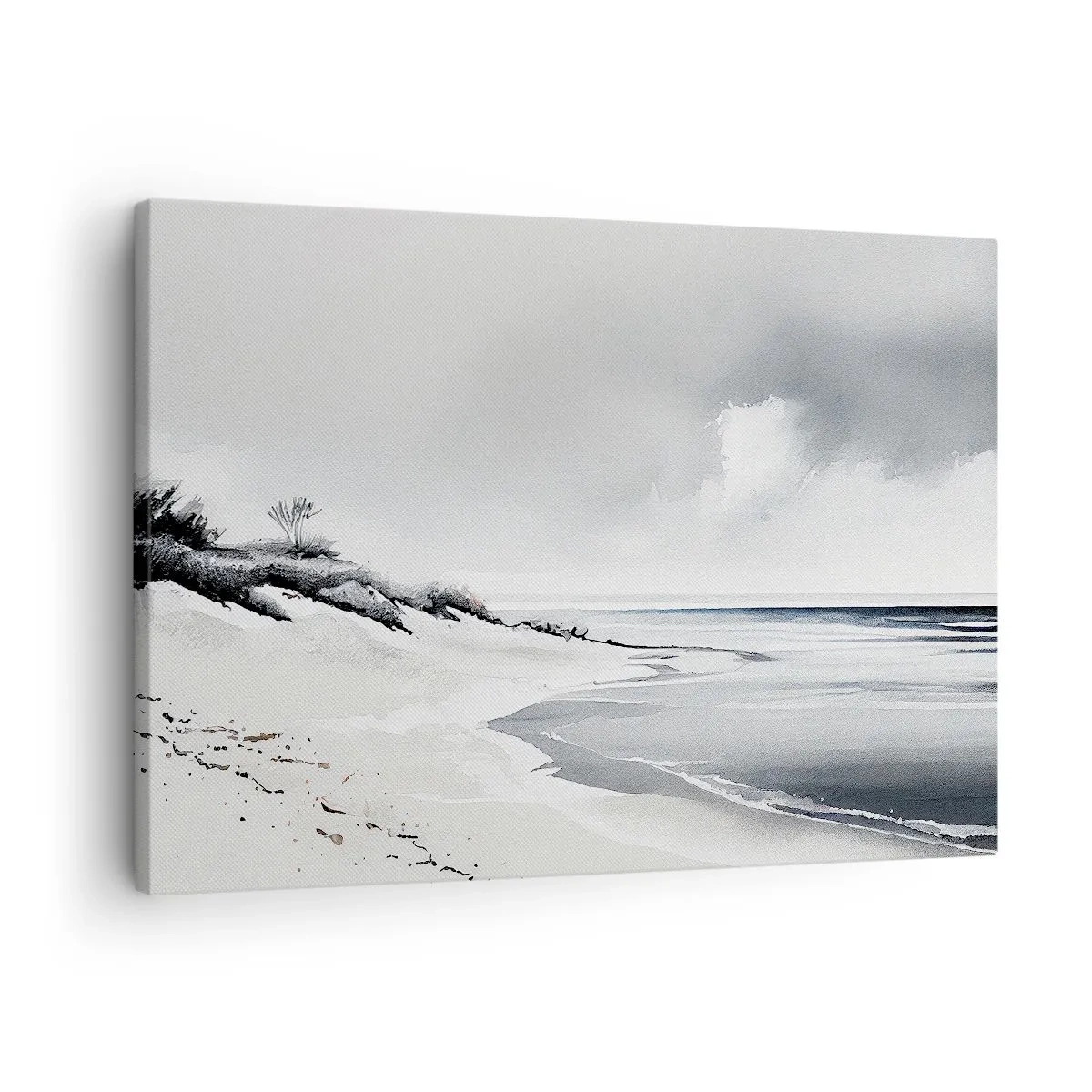 Quadro su tela - Stampe su Tela - Una spiaggia dalle tenui tonalità di grigio e blu - 70x50cm - Insieme da sempre - Decorazione murale moderna per soggiorno e camera da letto ARTTOR