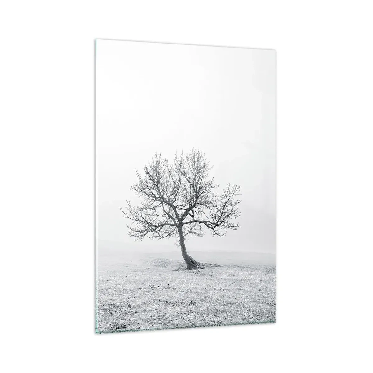 Quadro su vetro - Un albero solitario nella nebbia invernale in un campo vuoto - 80x120cm - Contro il nulla - Decorazione murale moderna per soggiorno e camera da letto ARTTOR