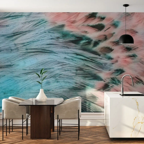 Fotomurali Premium Canvas - Piumino rosa zaffiro - Astrazione, Pezzo, Piume di uccelli - 250x175 cm