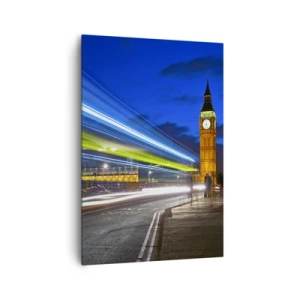 Quadro su tela - Stampe su Tela - Big Ben di notte con l'effetto delle luci nel traffico stradale - 70x100cm - Sotto lo sguardo del Big Ben - Decorazione murale moderna per soggiorno e camera da letto ARTTOR