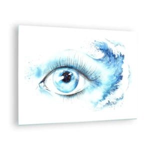 Quadro su vetro - Occhio blu in acquerello artistico - 70x50cm - Immergersi nell'azzurro dello sguardo - Decorazione murale moderna per soggiorno e camera da letto ARTTOR