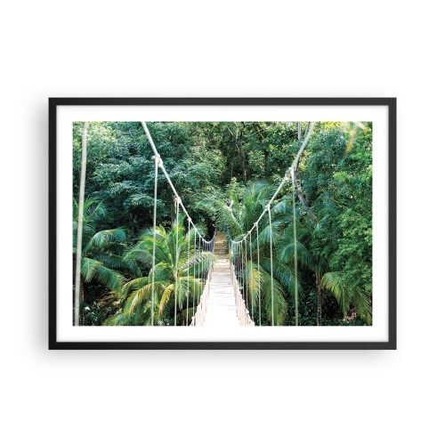Poster in cornice nera - Un ponte sospeso in una giungla tropicale piena di verde - 70x50cm - Welcome to the jungle! - Decorazione murale moderna per soggiorno e camera da letto ARTTOR