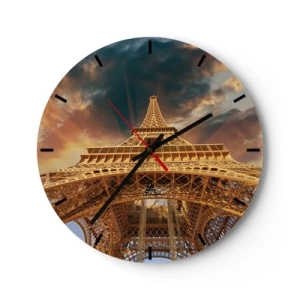 Orologio da parete - Orologio in Vetro - Prospettiva della Torre Eiffel al tramonto - 30x30cm - Come gli uomini hanno raggiunto il cielo - Decorazione murale moderna per soggiorno, cucina e camera da letto ARTTOR