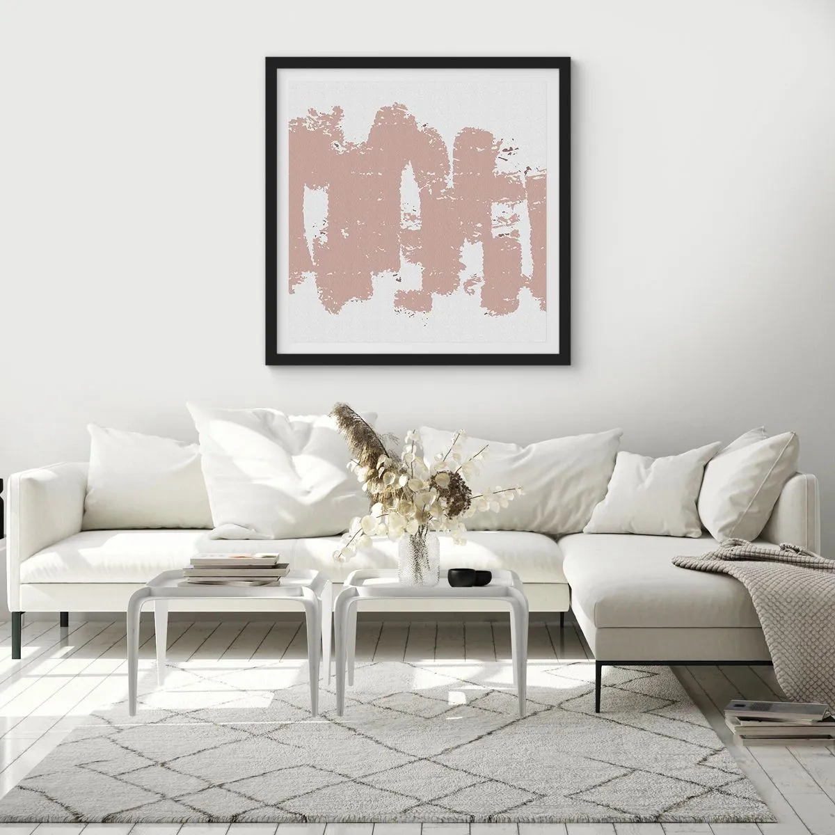 Poster in cornice nera - Astrazione in un rosa mite - 40x40 cm