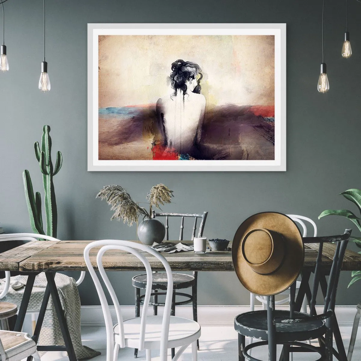 Poster in cornice bianca - Linee miti, forme ovali - 91x61 cm
