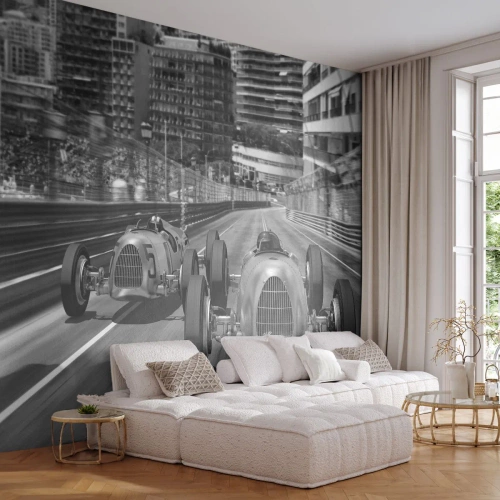 Fotomurali Premium Sand - Una gara di auto da corsa d'epoca sul circuito cittadino di Monte Carlo - 100x70cm - Tanto tempo fa a Montecarlo - Decorazione murale moderna per soggiorno e camera da letto ARTTOR