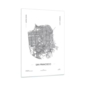 Quadro su vetro - Una mappa stradale minimalista di San Francisco - 50x70cm - Anatomia di San Francisco - Decorazione murale moderna per soggiorno e camera da letto ARTTOR