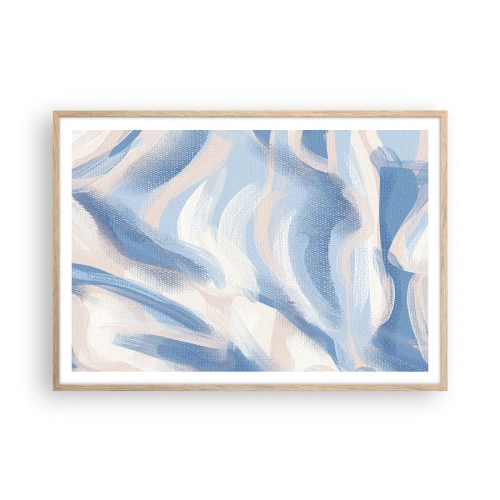 Poster in cornice rovere chiaro - Ondulazioni azzurre - 100x70 cm