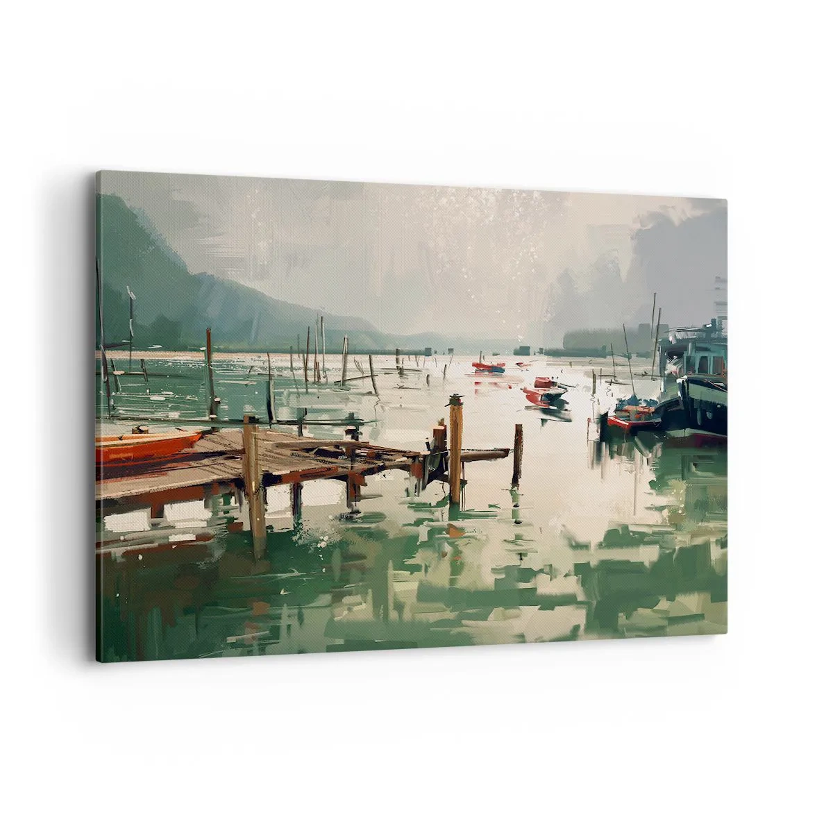 Quadro su tela - Stampe su Tela - Un pittoresco porto con barche in acque calme - 100x70cm - Imbevuto di luna fusa - Decorazione murale moderna per soggiorno e camera da letto ARTTOR