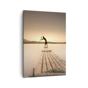 Quadro su tela - Stampe su Tela - Uomo su una zattera al tramonto - 50x70cm - Prima del riposo - Decorazione murale moderna per soggiorno e camera da letto ARTTOR