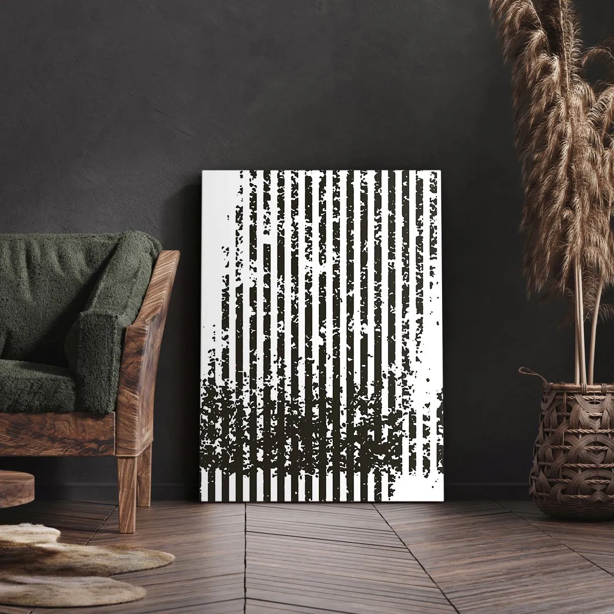 Quadro su tela - Stampe su Tela - Linee astratte con effetto invecchiato in bianco e nero - 50x70cm - Ritmo e rumore - Decorazione murale moderna per soggiorno e camera da letto ARTTOR