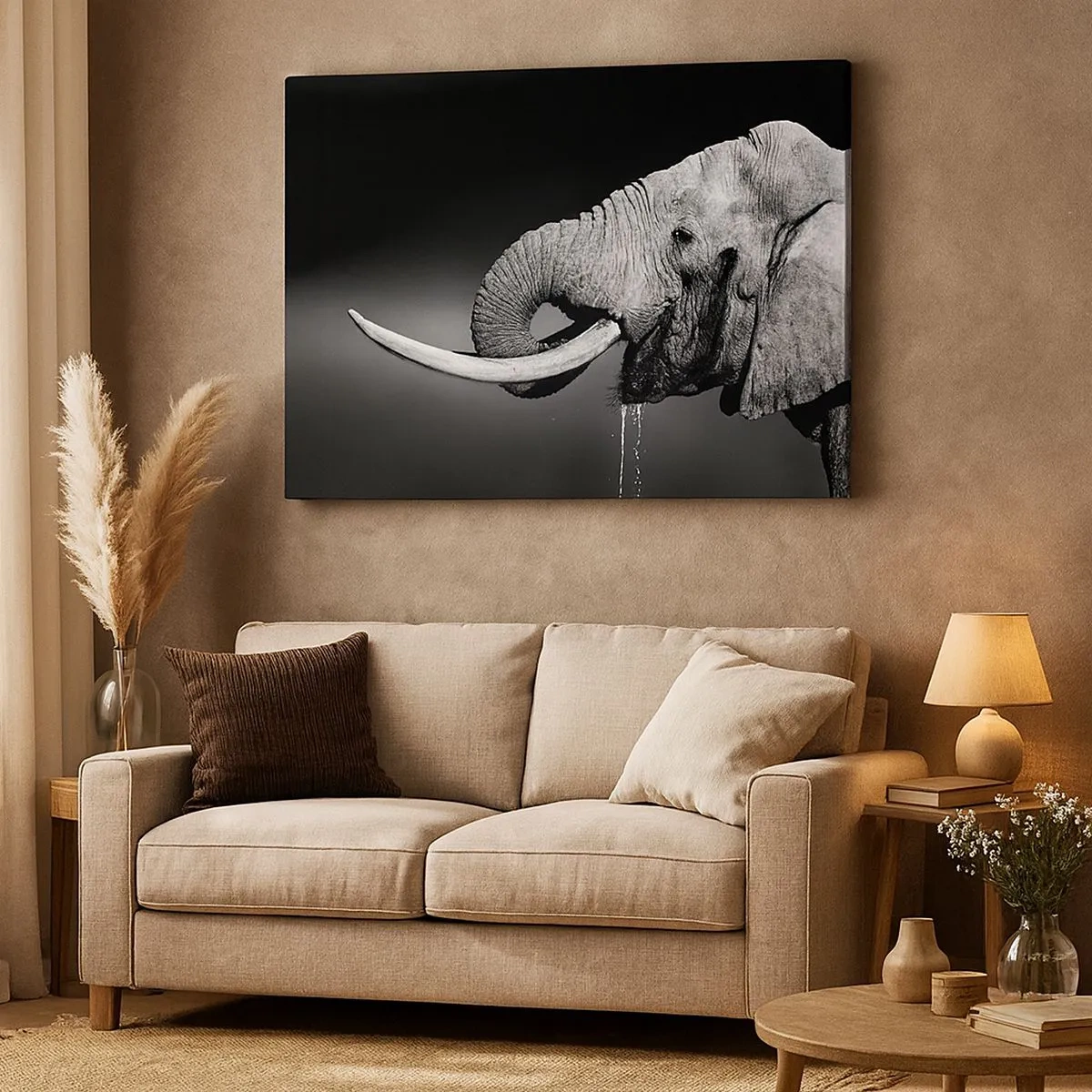 Quadro su tela - Stampe su Tela - Ritratto in bianco e nero di un elefante di profilo - 70x50cm - Si, adesso va bene - Decorazione murale moderna per soggiorno e camera da letto ARTTOR