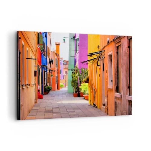 Quadro su tela - Stampe su Tela - Una strada colorata con case popolari in tonalità chiare - 100x70cm - Angolo multicolore - Decorazione murale moderna per soggiorno e camera da letto ARTTOR