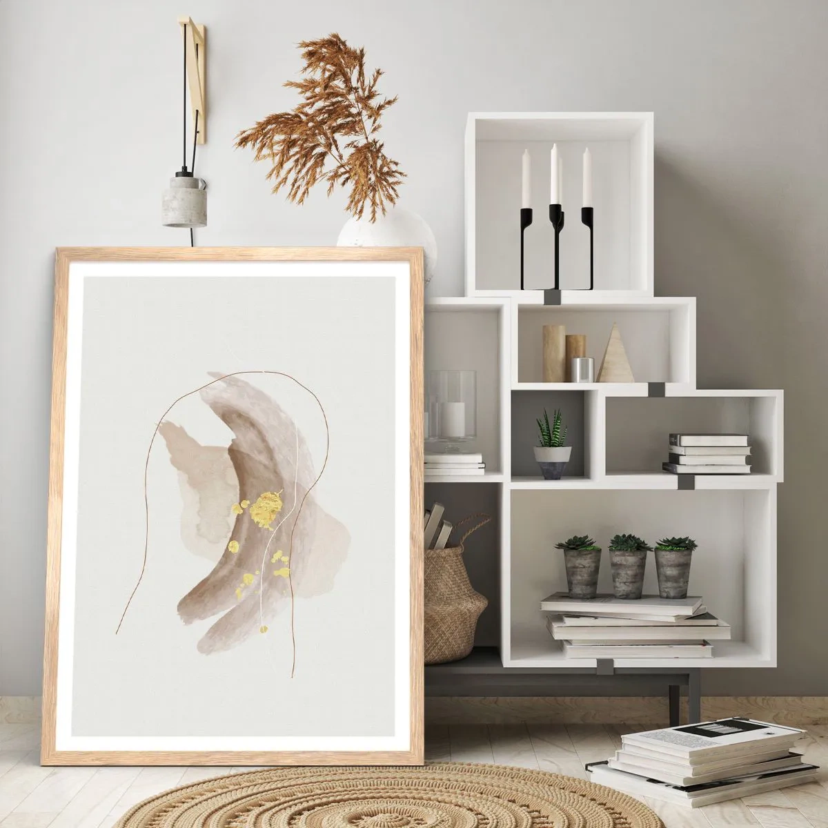 Poster in cornice rovere chiaro - Incontro nello spazio - 70x100 cm