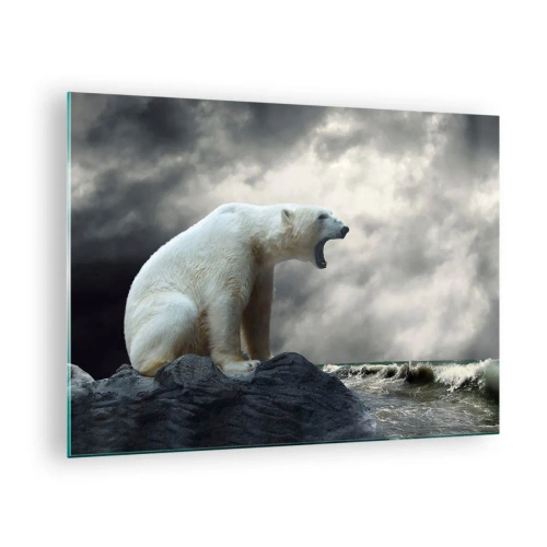 Quadro su vetro - Un orso polare contro un cielo tempestoso - 70x50cm - Il re solitario dell'Artide - Decorazione murale moderna per soggiorno e camera da letto ARTTOR