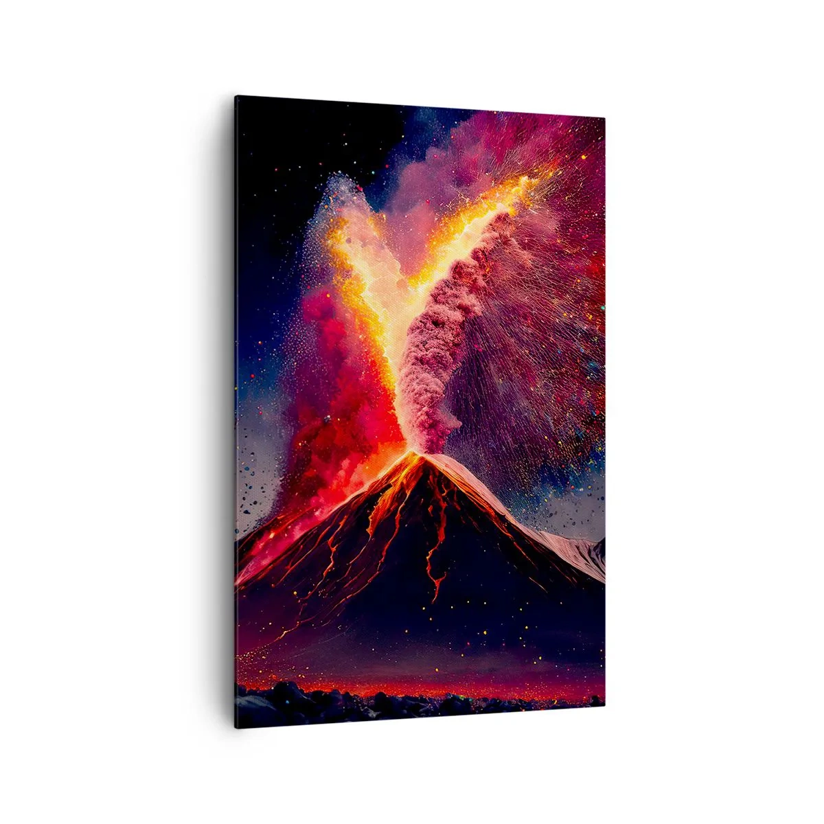 Quadro su tela - Stampe su Tela - Un'eruzione vulcanica unica di notte con colori dinamici. - 80x120cm - Bellezza e minaccia - Decorazione murale moderna per soggiorno e camera da letto ARTTOR