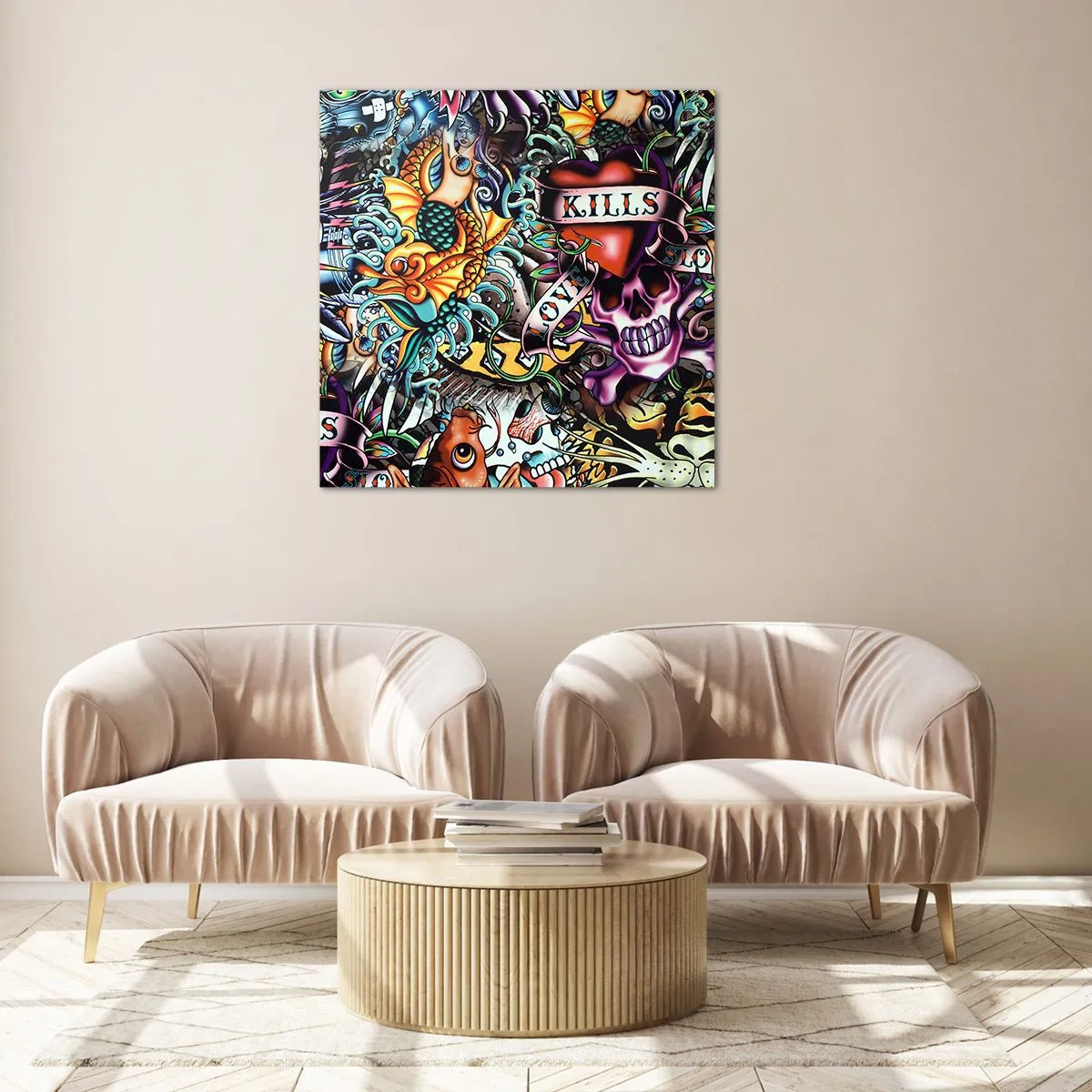 Quadro su vetro - Il sogno del tatuatore - 60x60 cm