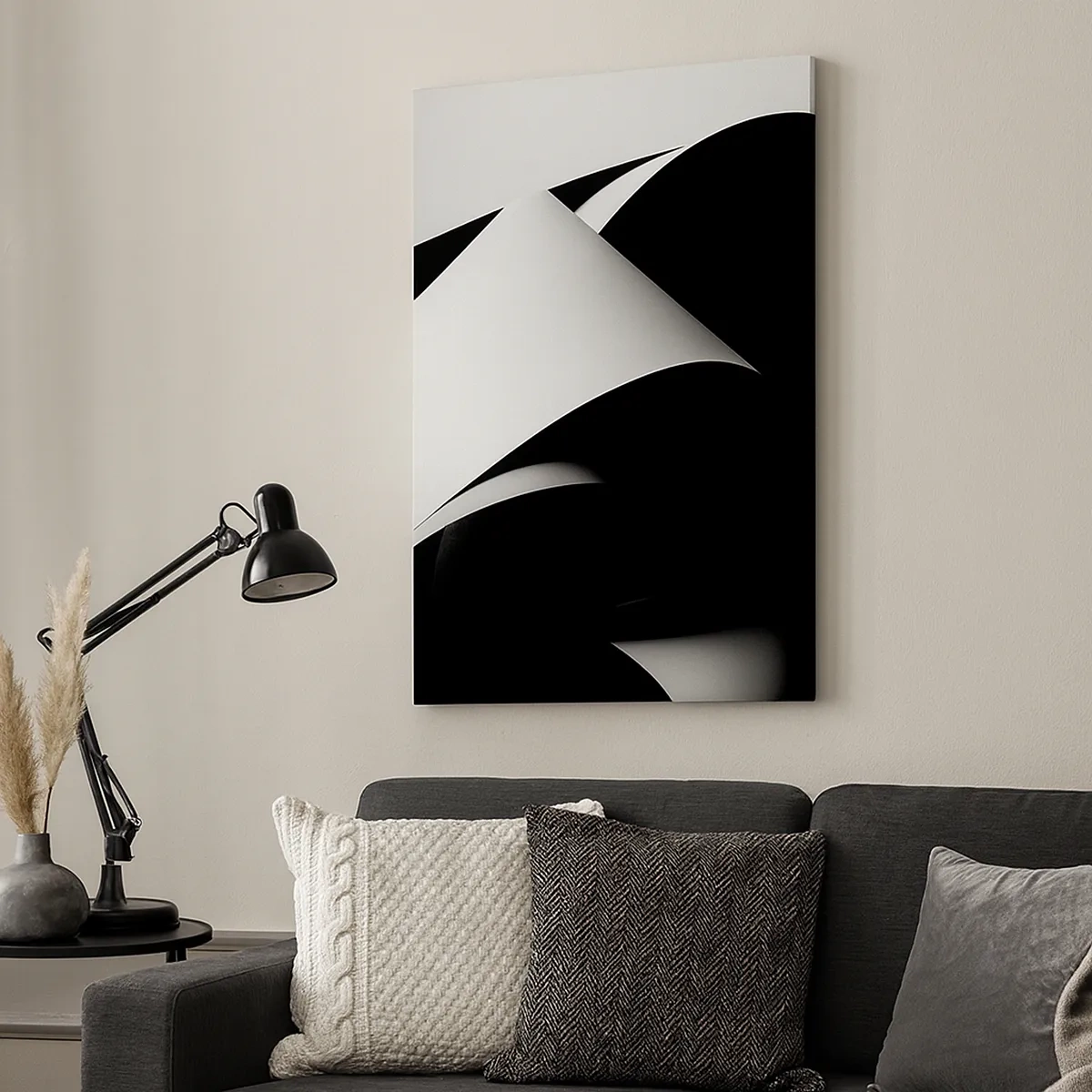 Quadro su tela - Stampe su Tela - Forme astratte in bianco e nero con contrasti sorprendenti - 50x70cm - Piani di luce dalle profondità dell'ombra - Decorazione murale moderna per soggiorno e camera da letto ARTTOR