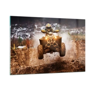 Quadro su vetro - Quad in azione su terreni fangosi in un ambiente dinamico - 120x80cm - No risk no fun - Decorazione murale moderna per soggiorno e camera da letto ARTTOR
