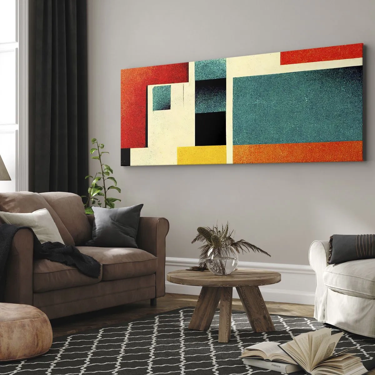 Quadro su tela - Stampe su Tela - Astrazione geometrica con rettangoli e quadrati colorati - 160x50cm - Astrazione geometrica: energia buona - Decorazione murale moderna per soggiorno e camera da letto ARTTOR