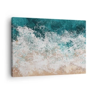 Quadro su tela - Stampe su Tela - Onda marina astratta nelle tonalità turchese e beige - 70x50cm - Storie di mare - Decorazione murale moderna per soggiorno e camera da letto ARTTOR