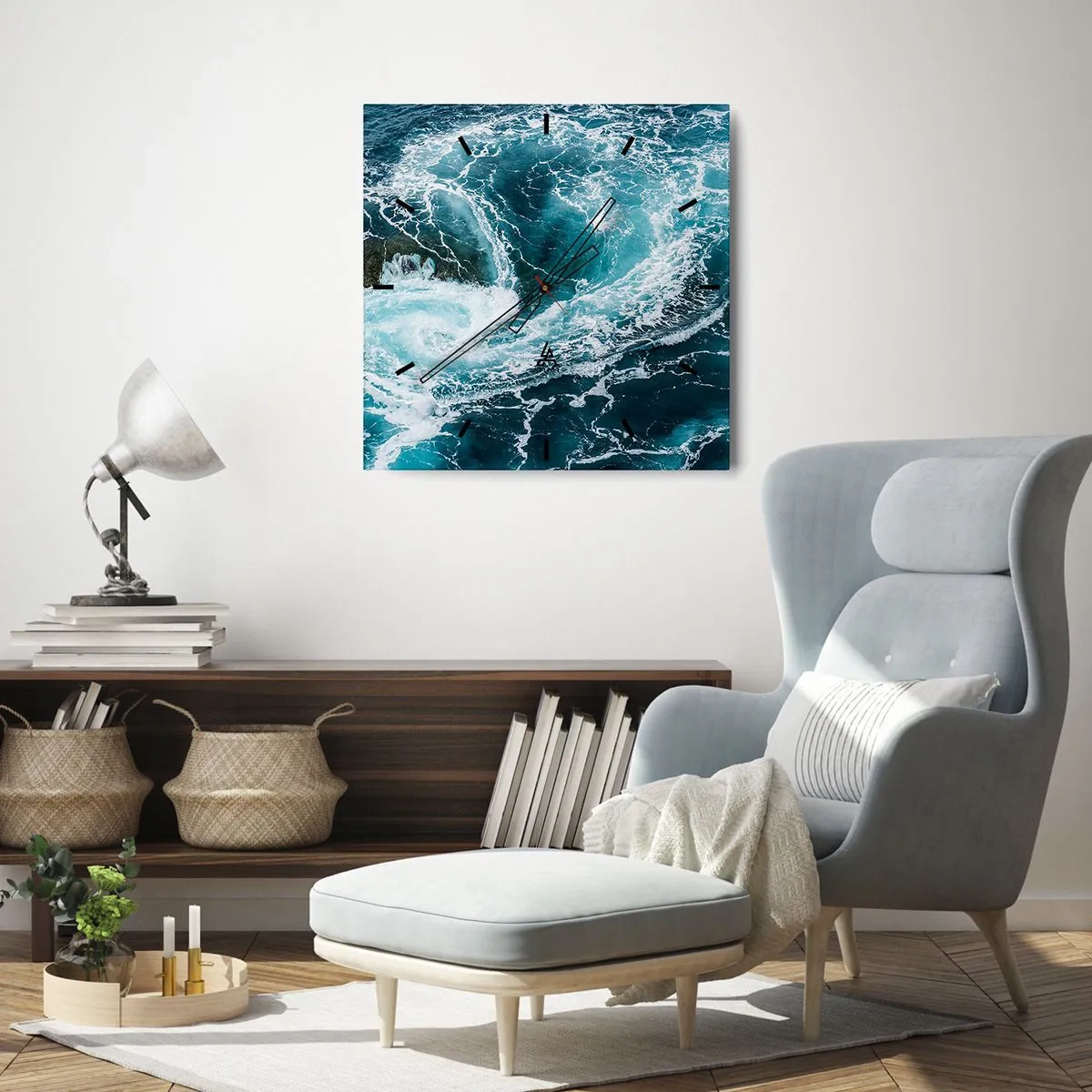 Orologio da parete - Orologio in Vetro - Vortice oceanico dinamico - 30x30cm - La porta verso il centro della Terra - Decorazione murale moderna per soggiorno e camera da letto ARTTOR