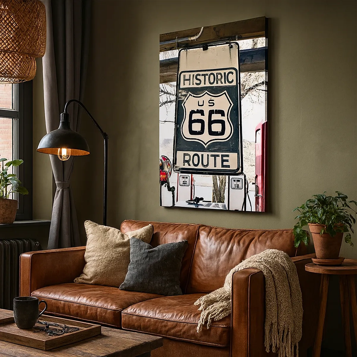 Quadro su tela - Stampe su Tela - Stazione di servizio storica della Route 66 - 50x70cm - Viaggio retro americano - Decorazione murale moderna per soggiorno e camera da letto ARTTOR