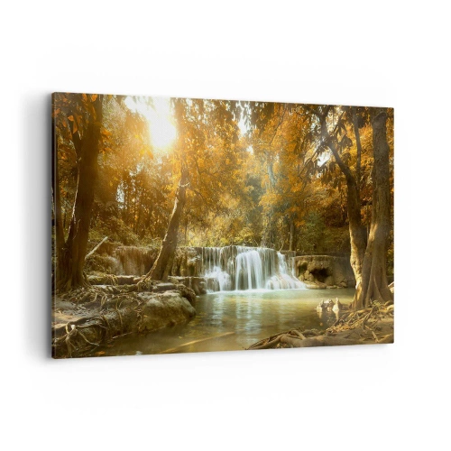 Quadro su tela - Stampe su Tela - Paesaggio autunnale con cascata - 100x70cm - Cascata nel parco - Decorazione murale moderna per soggiorno e camera da letto ARTTOR