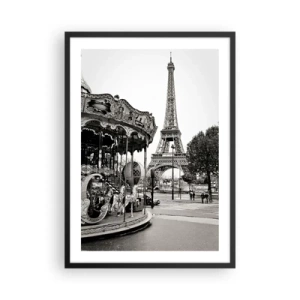 Poster in cornice nera - Foto in bianco e nero della giostra e della torre sullo sfondo - 50x70cm - Se divertimento, solo a Parigi - Decorazione murale moderna per soggiorno e camera da letto ARTTOR