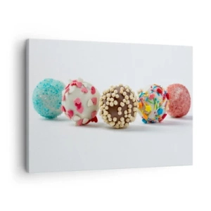 Quadro su tela - Stampe su Tela - Praline colorate con decorazioni su fondo bianco - 70x50cm - La vita può essere dolce - Decorazione murale moderna per soggiorno e camera da letto ARTTOR