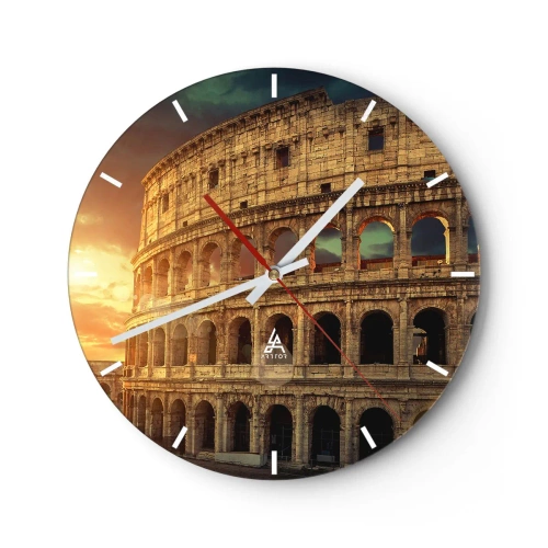 Orologio da parete - Orologio in Vetro - Il Colosseo a Roma al tramonto - 30x30cm - Impressione colossale - Decorazione murale moderna per soggiorno, cucina e camera da letto ARTTOR