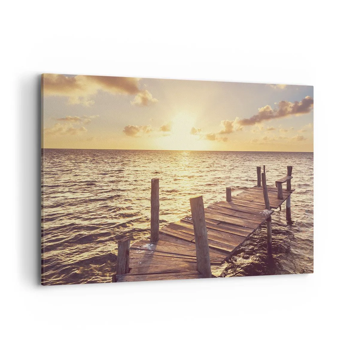 Quadro su tela - Stampe su Tela - Un molo di legno che conduce verso il tramonto - 120x80cm - Il paese dorato della mitezza - Decorazione murale moderna per soggiorno e camera da letto ARTTOR