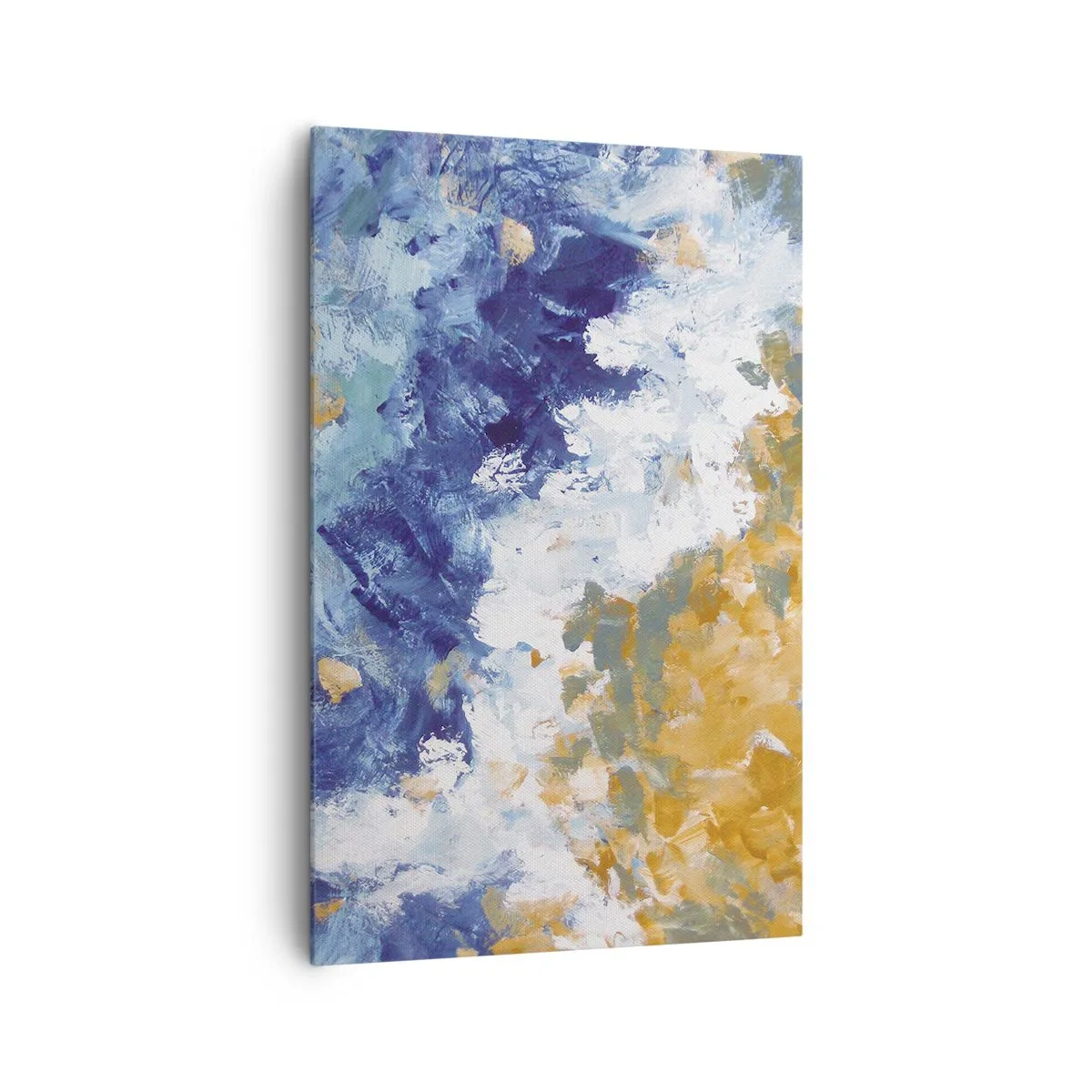 Quadro su tela - Stampe su Tela - Astrazione nei toni del blu, bianco e oro - 80x120cm - La danza degli elementi - Decorazione murale moderna per soggiorno e camera da letto ARTTOR