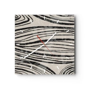 Orologio da parete - Orologio in Vetro - Onde astratte in tonalità di bianco e nero - 30x30cm - Una palude di linee - Decorazione murale moderna per soggiorno e camera da letto ARTTOR