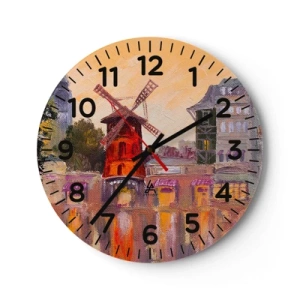 Orologio da parete - Orologio in Vetro - Le icone di Parigi: il Moulin Rouge - 40x40 cm