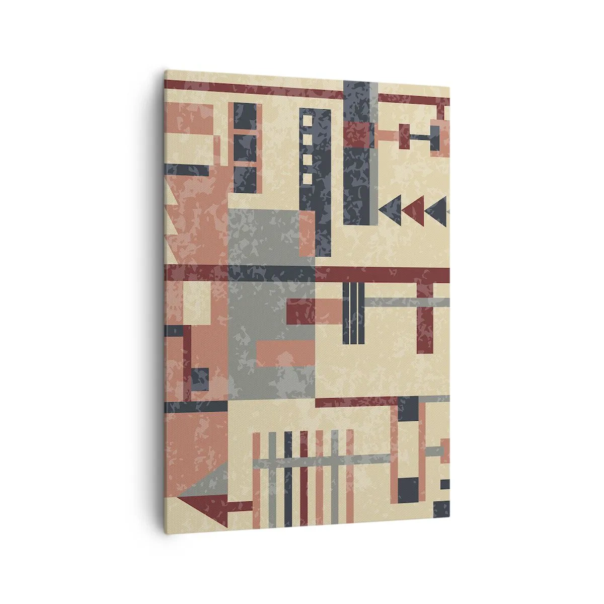 Quadro su tela - Stampe su Tela - Motivo geometrico nei toni pastello del beige, rosso e grigio - 70x100cm - Combinazione di orizzontali e verticali - Decorazione murale moderna per soggiorno e camera da letto ARTTOR