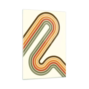 Quadro su vetro - Motivo geometrico nei toni del verde, arancione e beige su sfondo chiaro - 80x120cm - Zig zag fino alla meta - Decorazione murale moderna per soggiorno e camera da letto ARTTOR