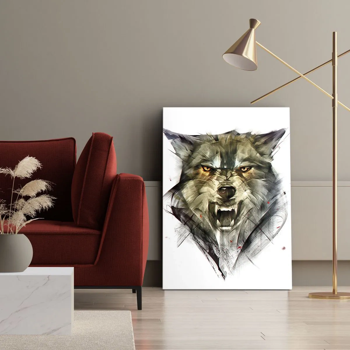 Quadro su tela - Stampe su Tela - Un lupo pericoloso in una forma dinamica e artistica - 50x70cm - Non si passa! - Decorazione murale moderna per soggiorno e camera da letto ARTTOR