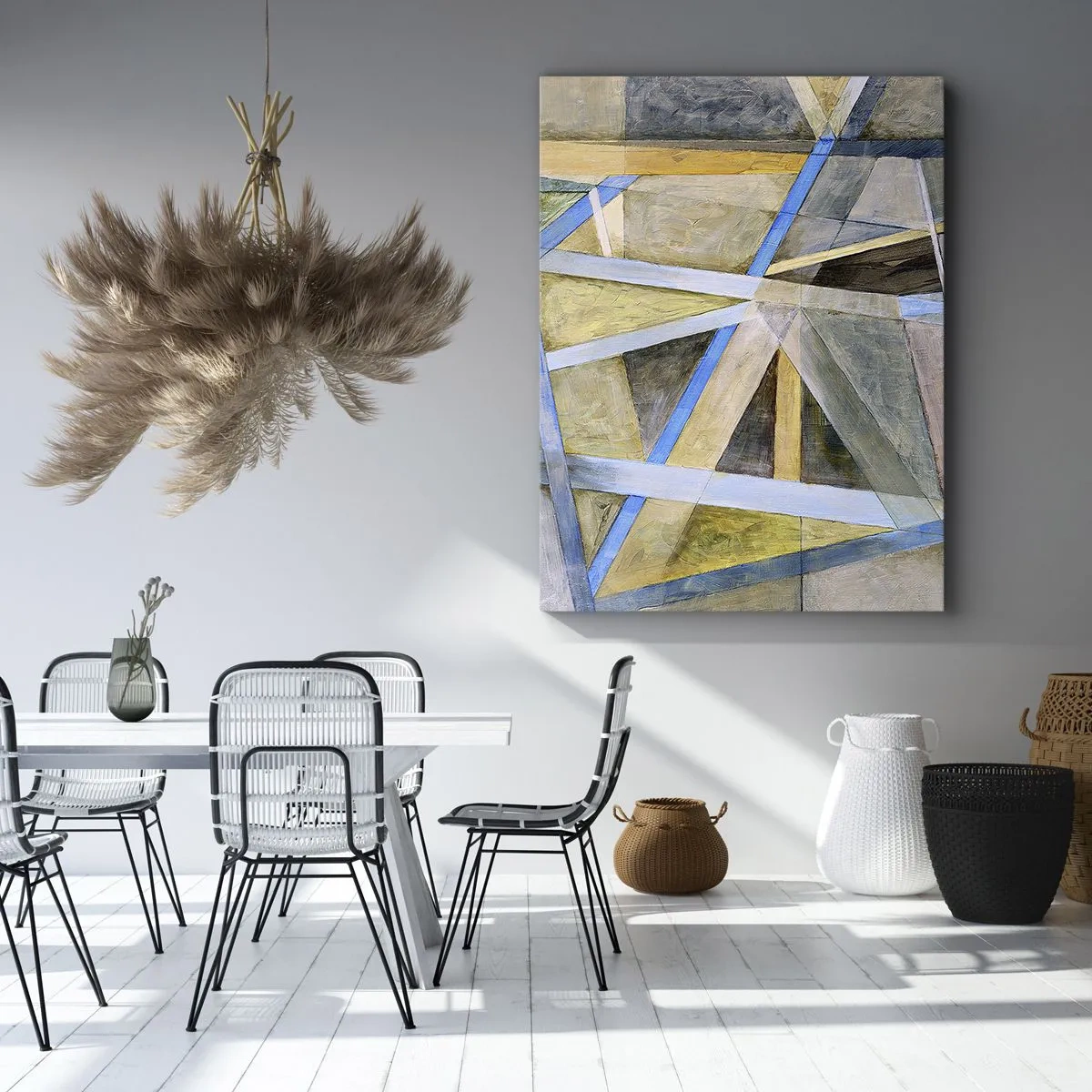 Quadro su tela - Stampe su Tela - Composizione geometrica con linee chiare e blu - 50x70cm - Dritto o obliquo? - Decorazione murale moderna per soggiorno e camera da letto ARTTOR
