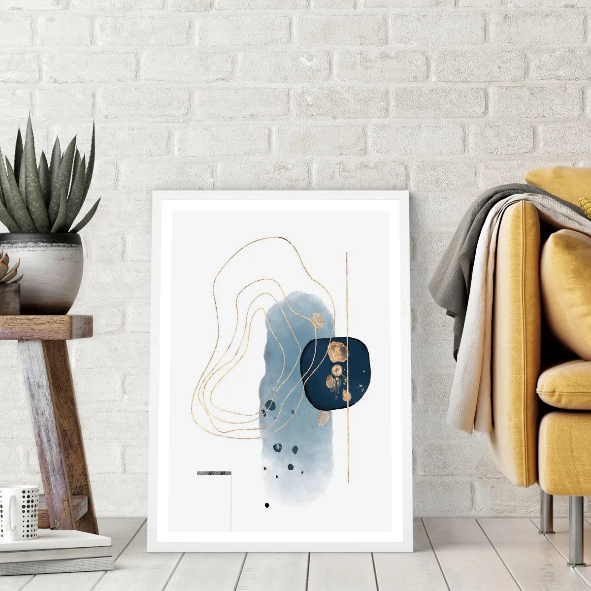 Poster in cornice bianca - Fantasia blu e oro - 70x100 cm