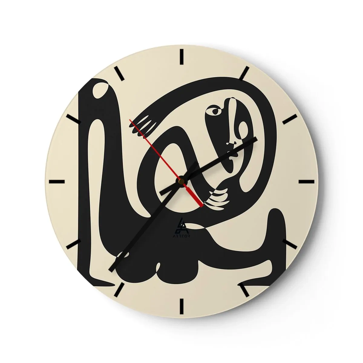 Orologio da parete - Orologio in Vetro - Una figura nera in stile astratto su uno sfondo crema - 30x30cm - Quasi Picasso - Decorazione murale moderna per soggiorno, cucina e camera da letto ARTTOR