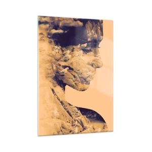 Quadro su vetro - Silhouette di una donna con motivo paesaggistico e uccelli - 50x70cm - Bella di natura - Decorazione murale moderna per soggiorno e camera da letto ARTTOR