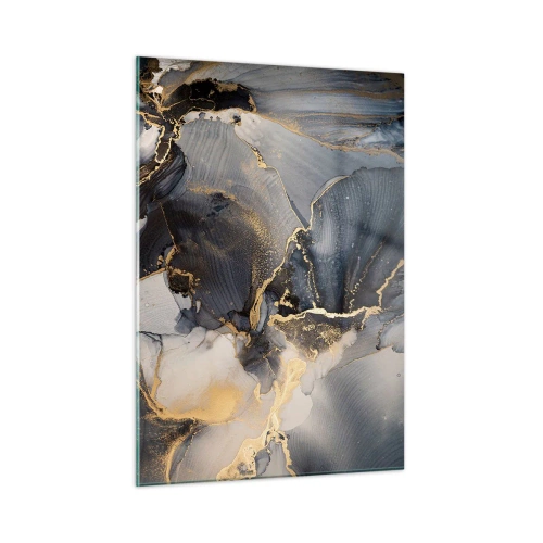 Quadro su vetro - Astrazione scura con effetto marmo e venature dorate - 50x70cm - Vita di pietra - Decorazione murale moderna per soggiorno e camera da letto ARTTOR
