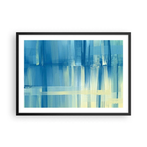 Poster in cornice nera - Un dipinto astratto nei toni del turchese e del blu con pennellate geometriche. - 70x50cm - Composizione in turchese - Decorazione murale moderna per soggiorno e camera da letto ARTTOR